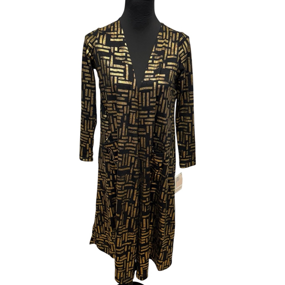 LuLaRoe Sarah Cardigan Size Small Gold Black Elegant Open Front NWT
